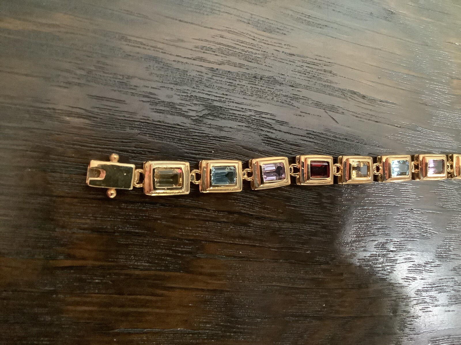 Sterling Silver Gold Plated Multicolored Stone Tennis Bracelet 7”