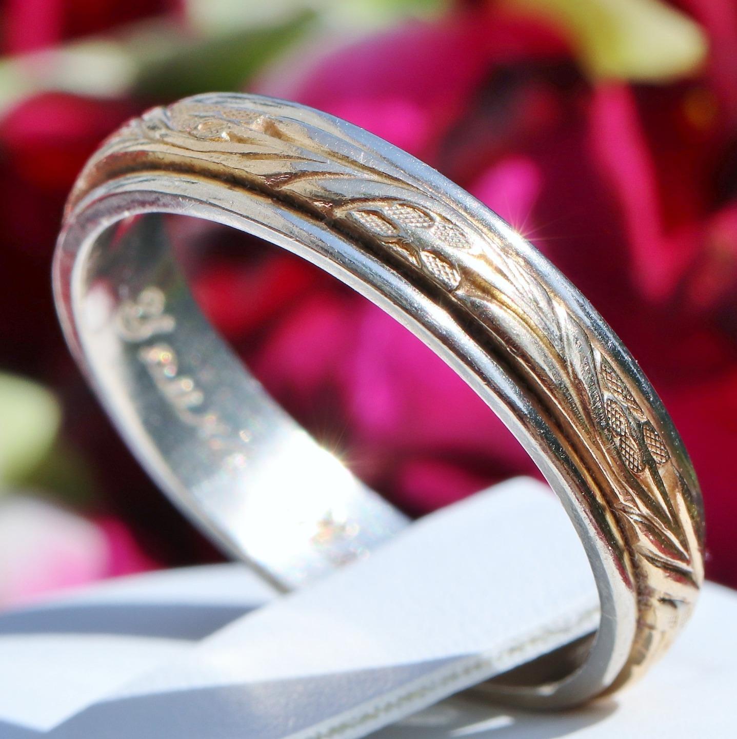 14k multi tone gold wedding band ring size 9.75 handmade antique 4.9gr Artcarved