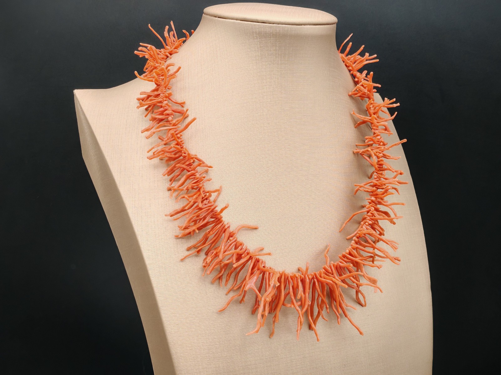 Women’s Real Red Coral Necklace of Sardinia Fringe Necklace 925 Silver