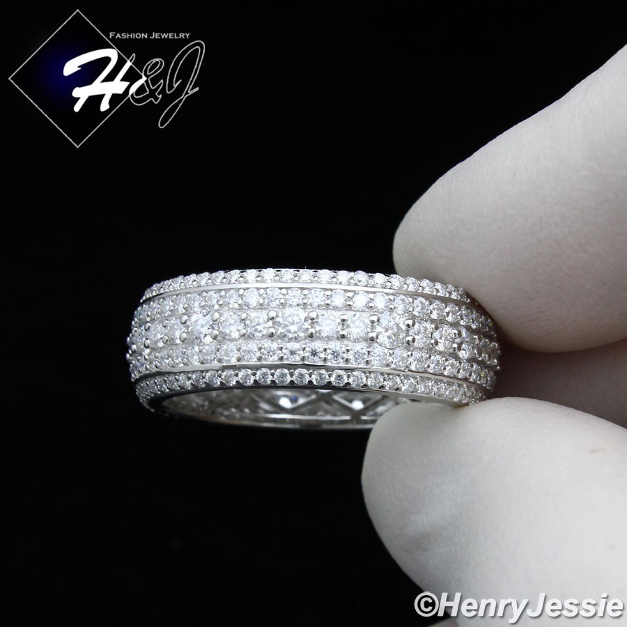 MEN SOLID 925 STERLING SILVER ICY 2.25CT MOISSANITE 8MM WEDDING BAND RING*MSR251