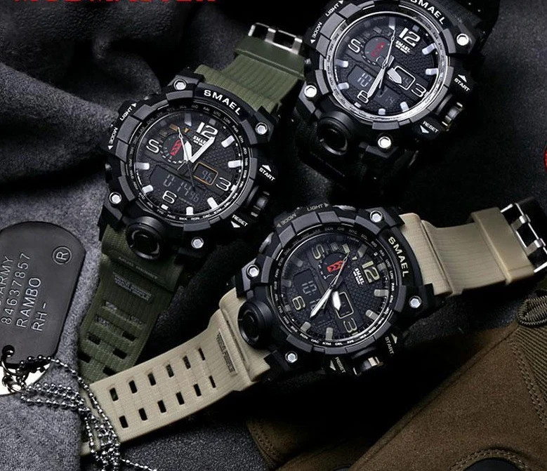 Electronic Watch For Men Large Dial GMT Chronograph Alarm Calendar 24 Hour