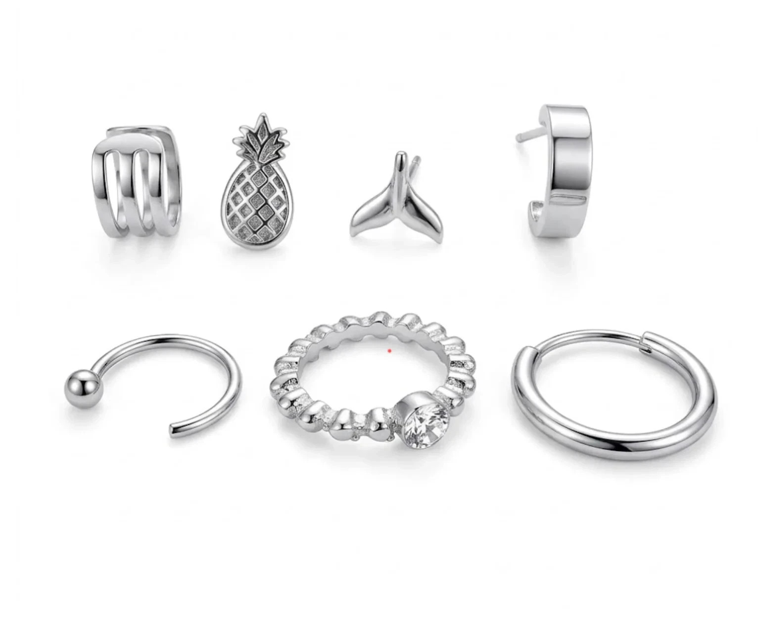 7 Pieces Set Silver Alloy Metal Earrings