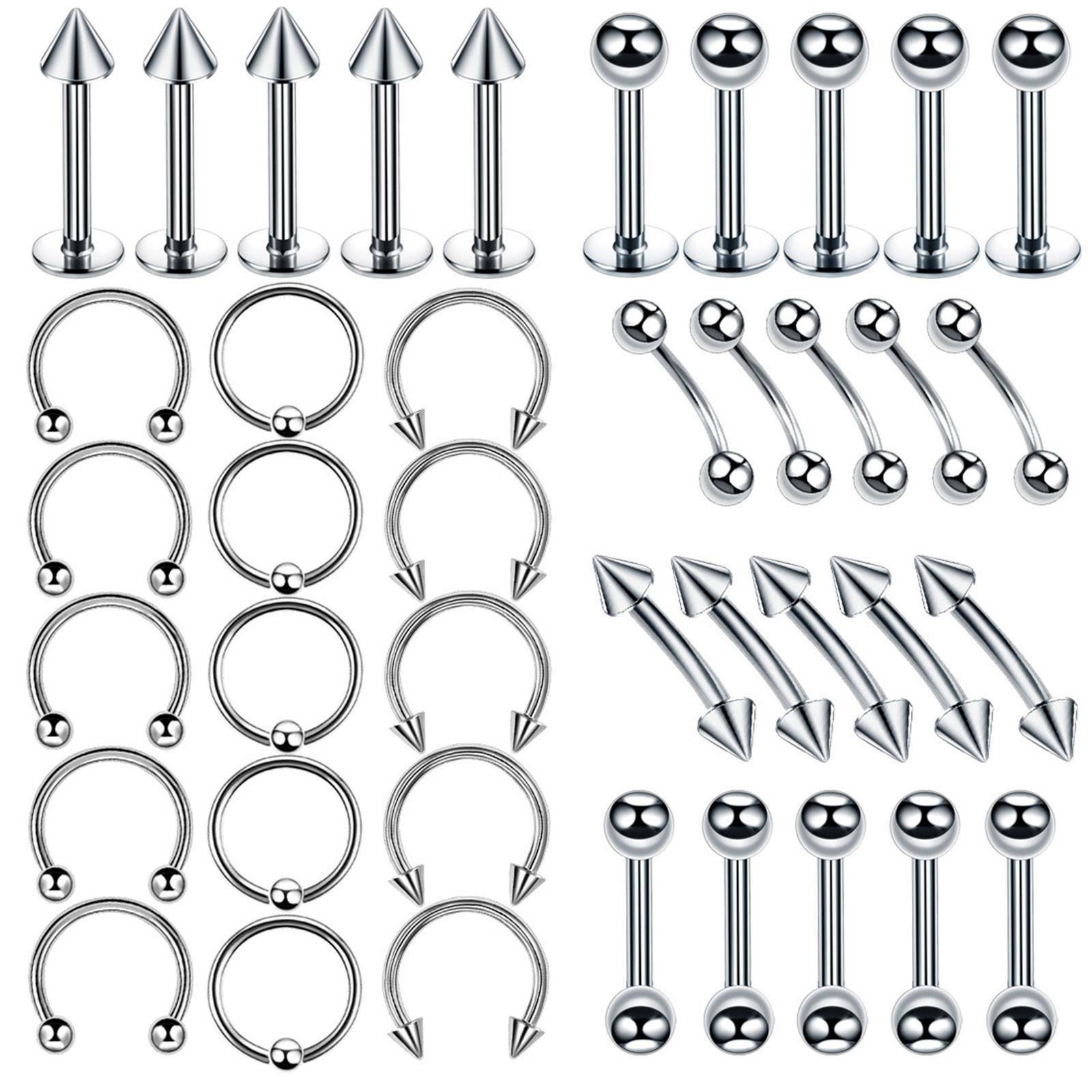 110PCS 16G Mixed Body Piercing Kit Surgical Steel Tongue Eyebrow Nose Lip Ring