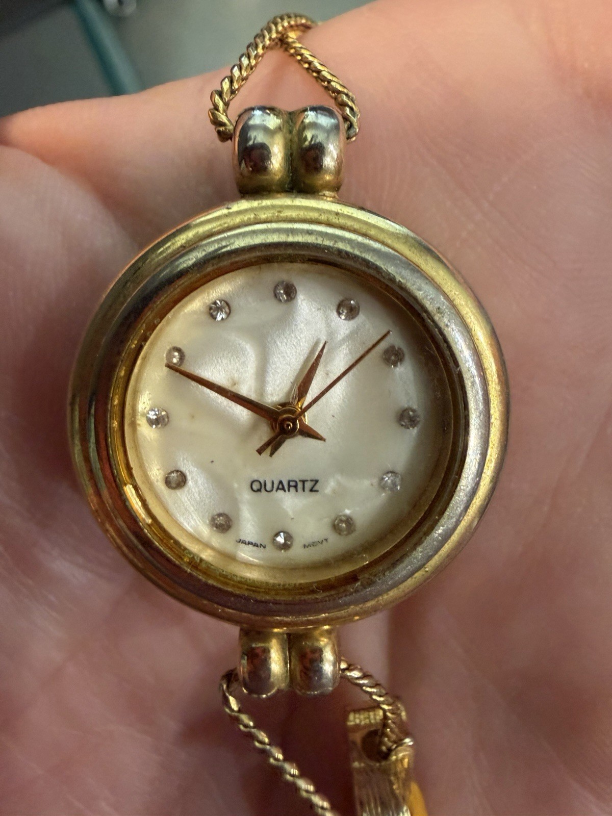 Gold-Toned Quartz Watch Slide Bracelet w/Travel Themed Painted Charms