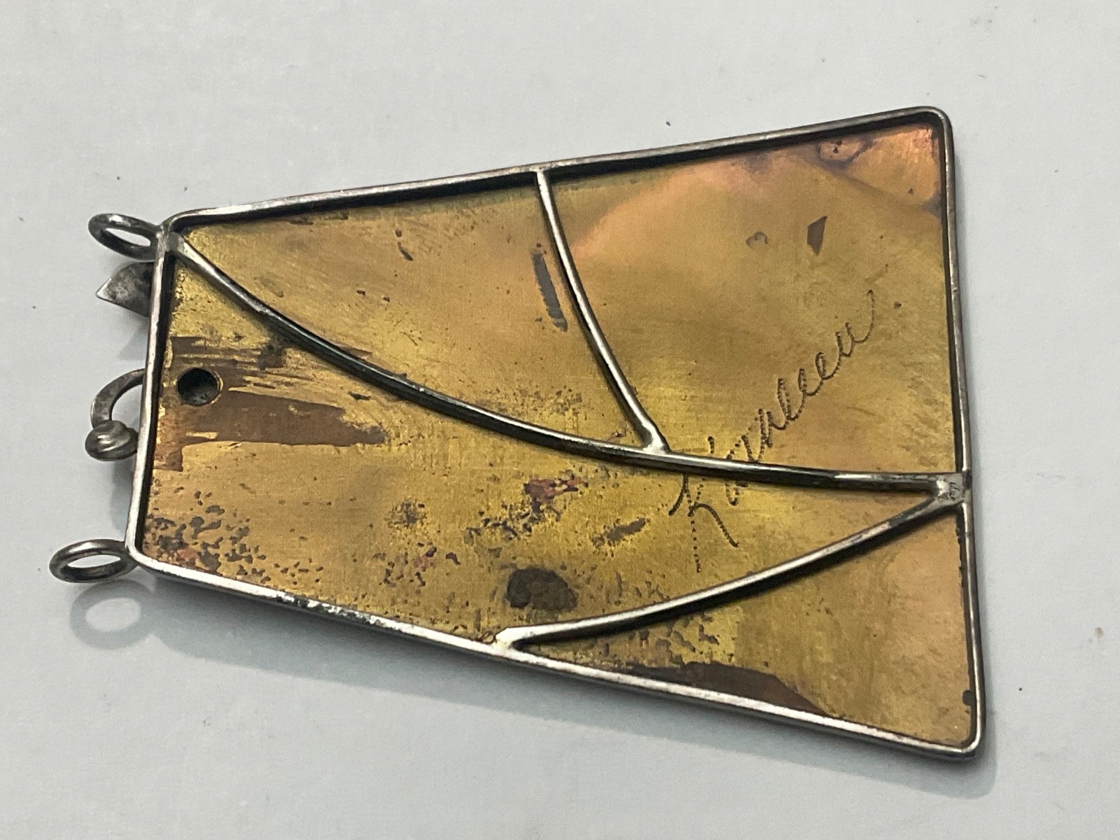 Rare Sterling Floral Mountain View Enamel Pendant Signed Rev. Kathleen Beauty