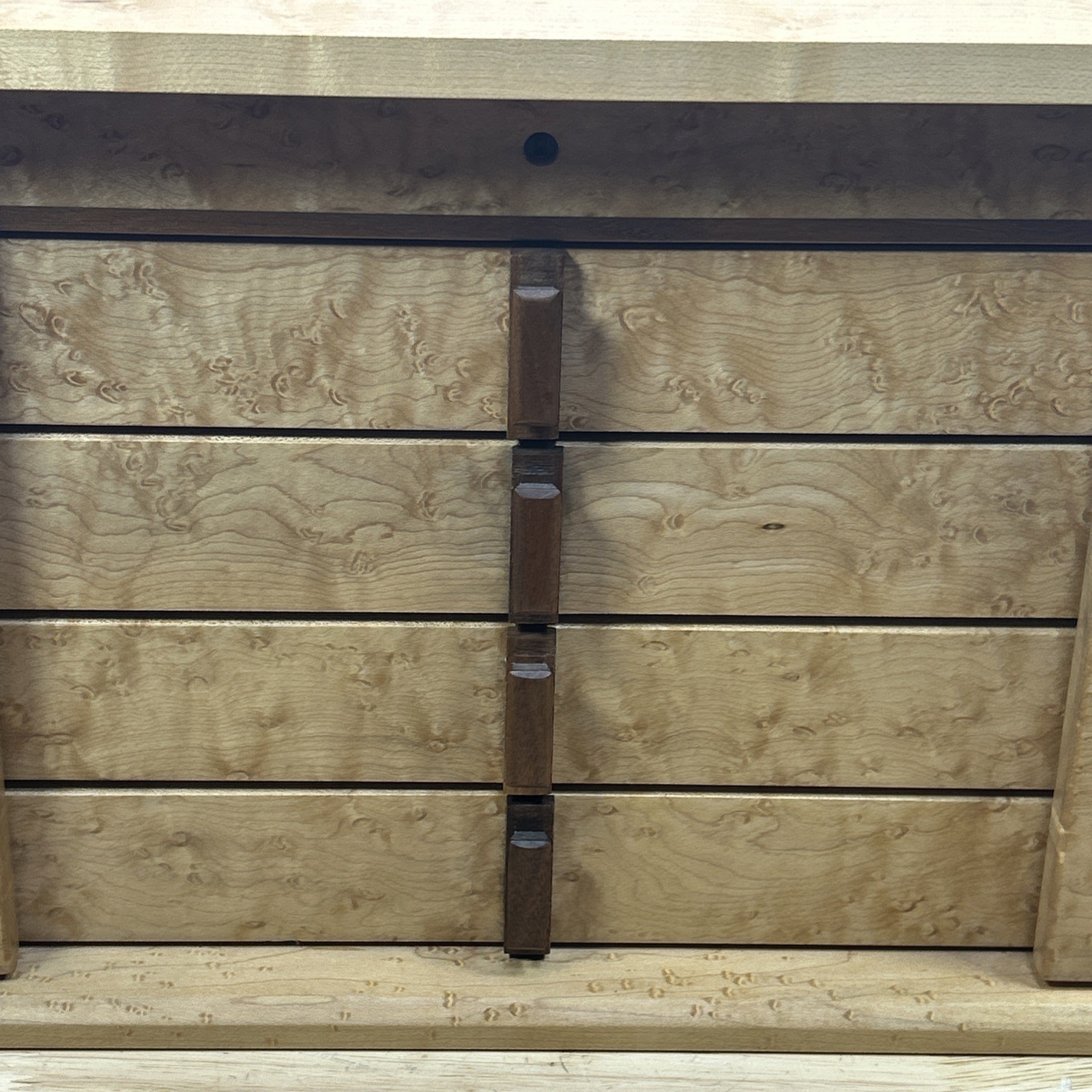 Jewelry Box Handmade Artisan Birdseye Maple Walnut Accent Inlay Lined Dovetail