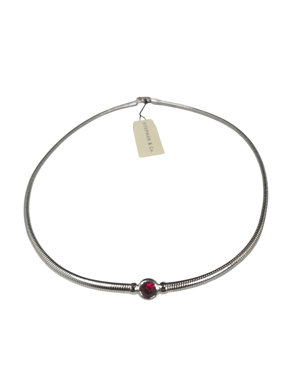 Stephan & Co Women’s Trendy Silver Plated Omega Red Rhinestone Necklace NWT