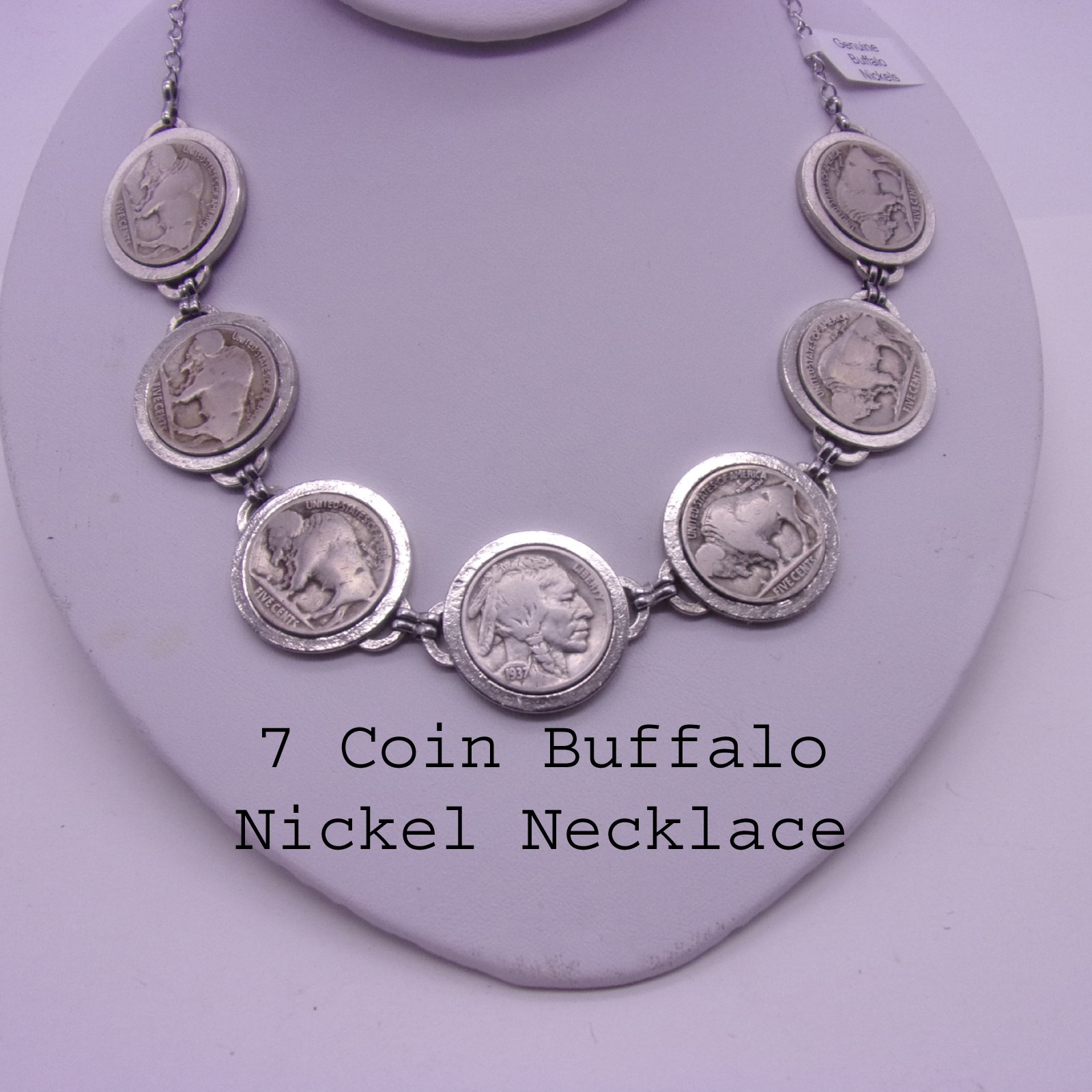 Genuine Buffalo Nickel 7 Coin Necklace,Center Coin Full Date 6 Buffalo Side Coin