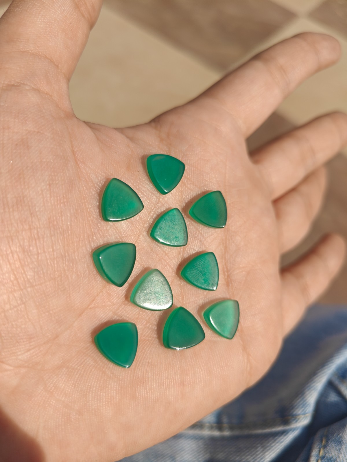 Natural Green Onyx Trillion Bothside Flatback 10mm To 25mm Loose Gemstone