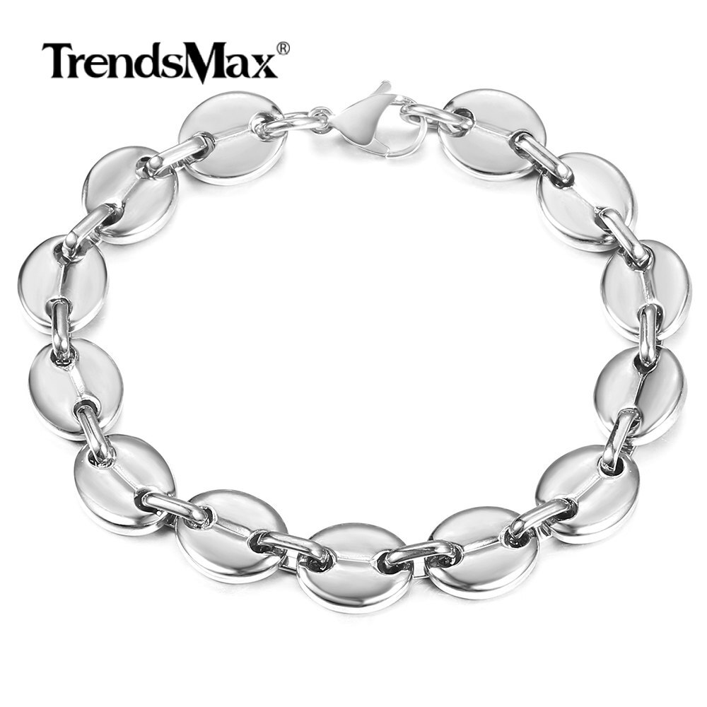 11mm 8″ Mens Coffee Beans Marina Link Bracelet Silver Stainless Steel Chain New