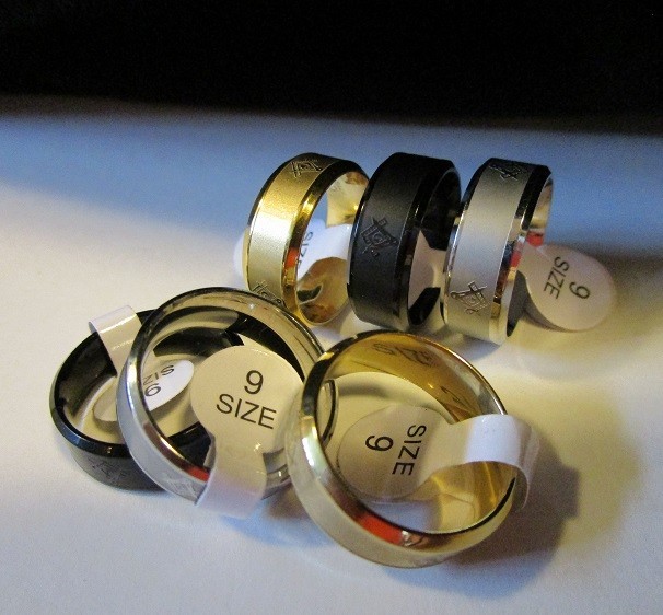 Big Lot of 45 Stainless Steel Band Rings – Masonic Emblem – See Details Below