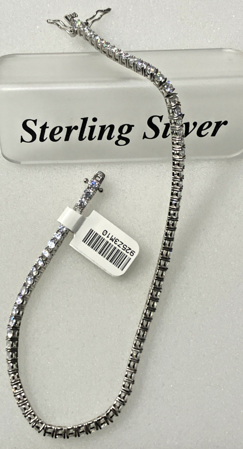 925 Sterling Silver CZ Tennis Ankle Bracelet 12.88grams 3mm 9 To 10inches NWT