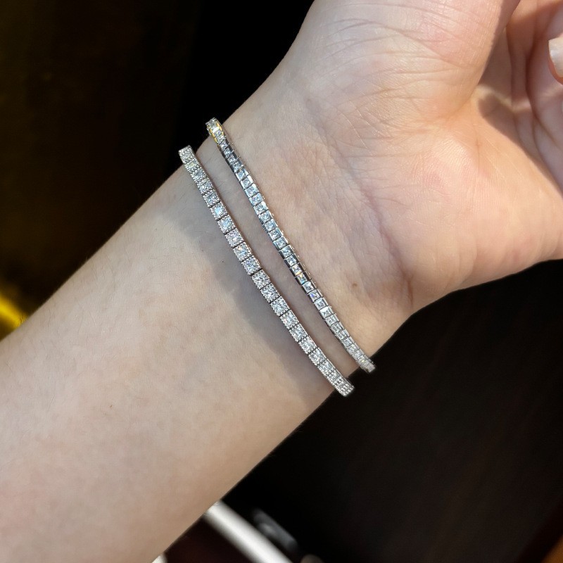 Full Princess Cut Moissanite Tennis Bracelet 925 Sterling Silver Women Chain GRA