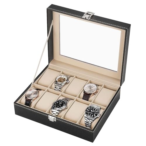 Watch Box Organizer for Men and Women – 10 Slot Watch Storage Box with Top