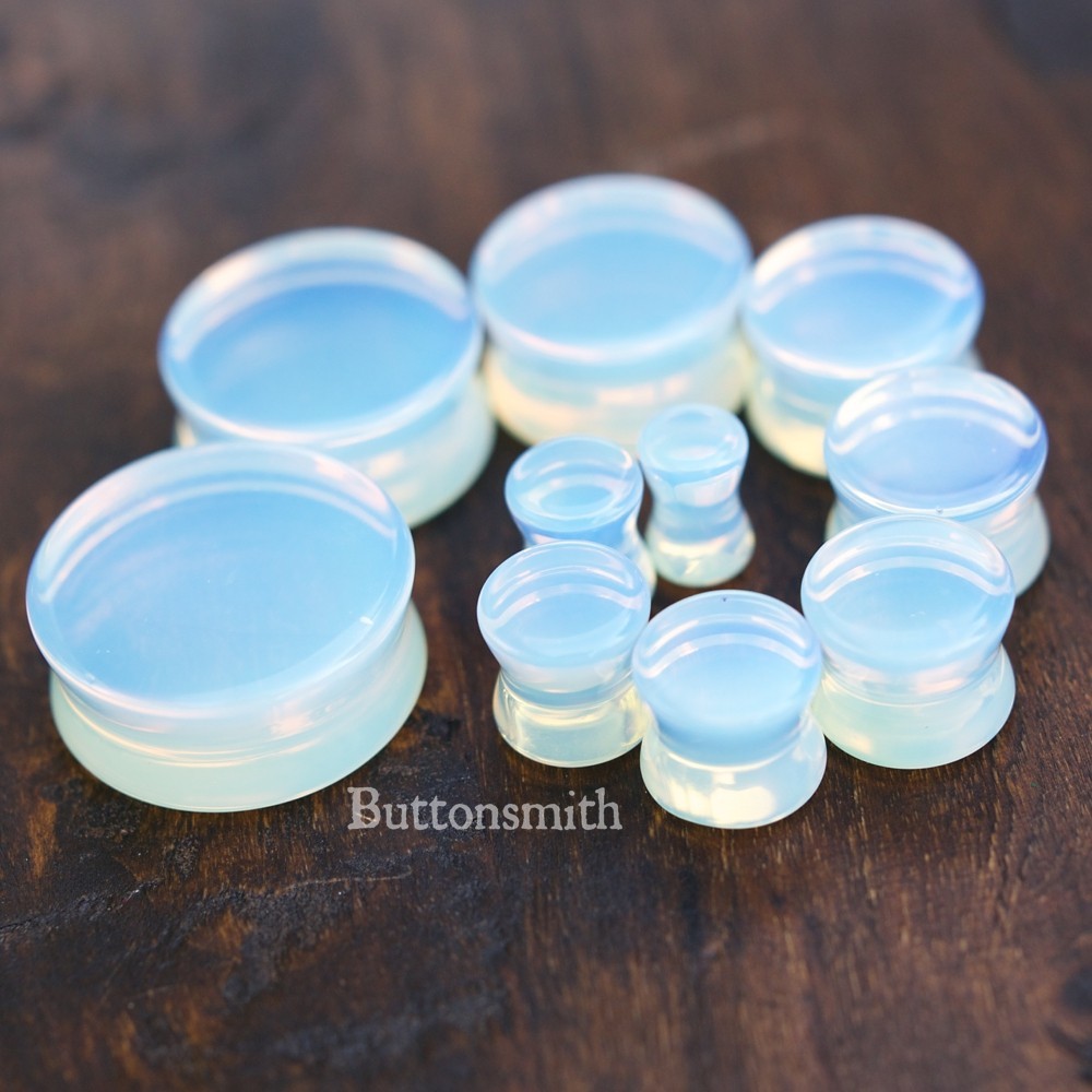 Pair of Opalite moonstone Plugs gauges ear lobe – 3mm 4mm 5mm to 25mm 13 sizes