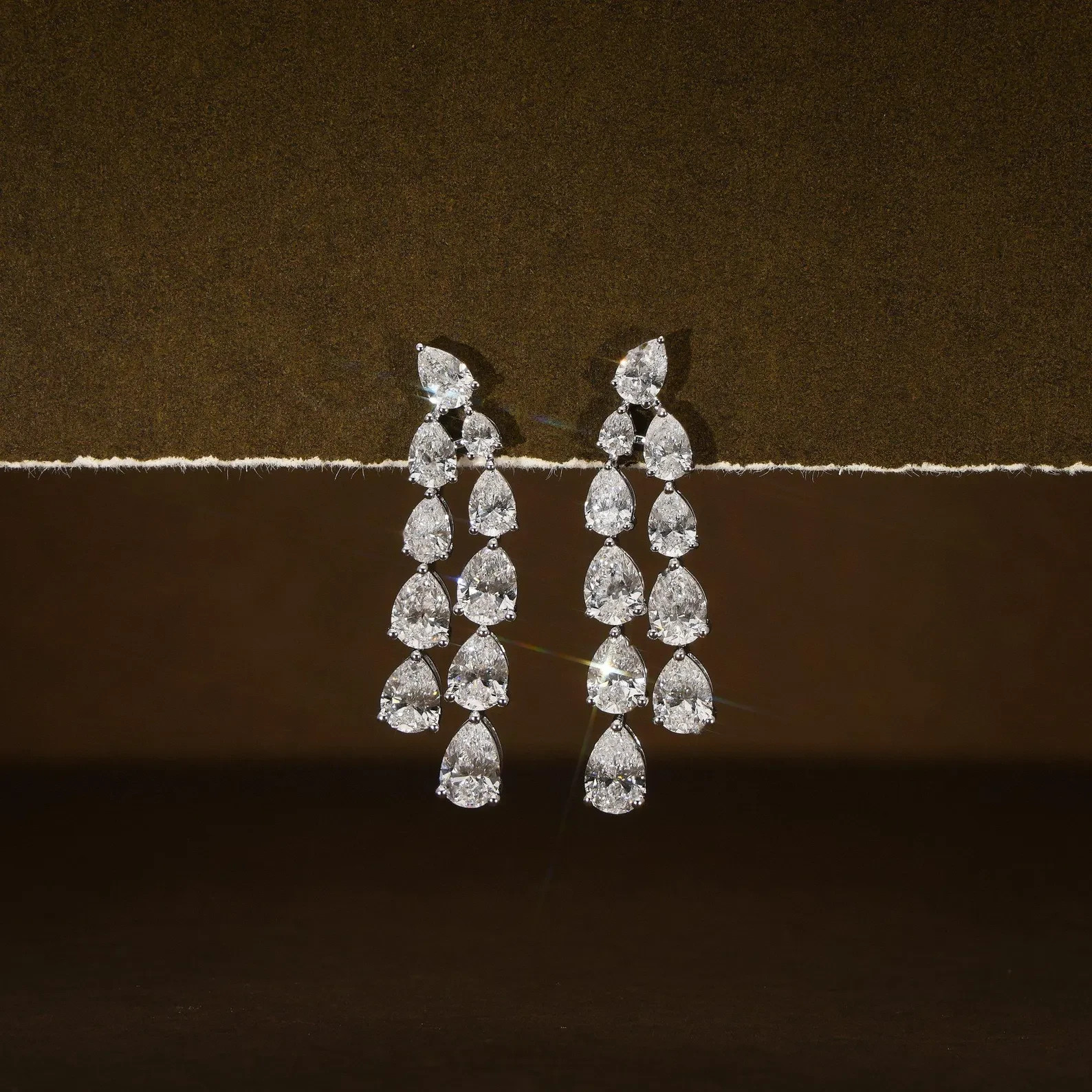 3 Ct Pear Cut Simulated Diamond Double Row Dangle Earring 14k White Gold Plated