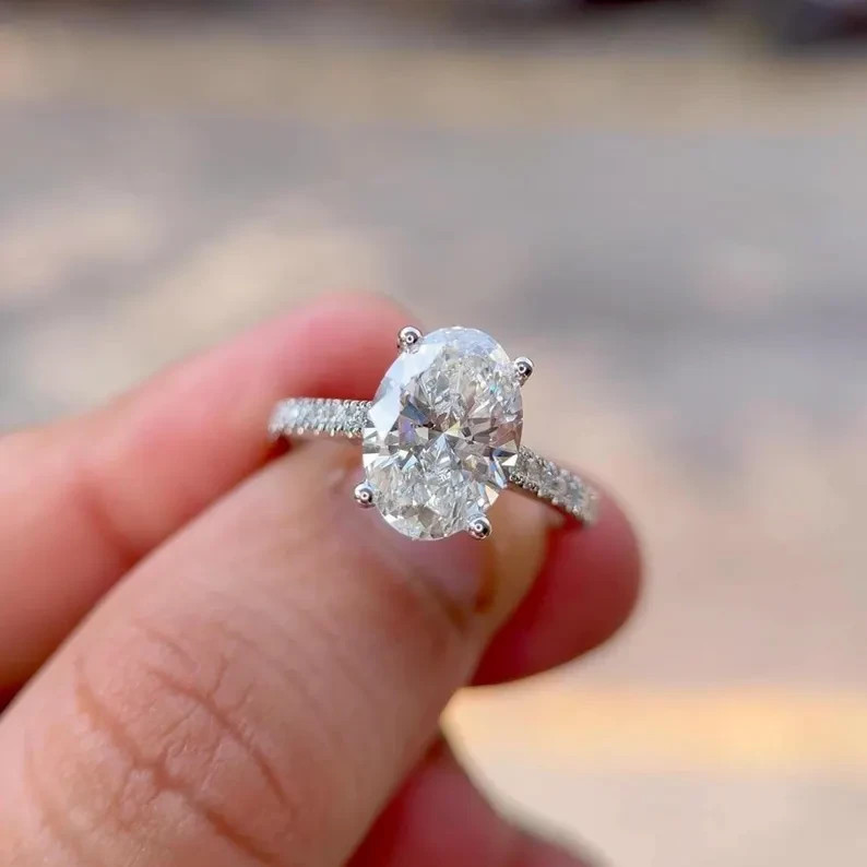 2.50Ct Oval Lab Grown Diamond cathedral Setting Engagement Ring 14K White Gold