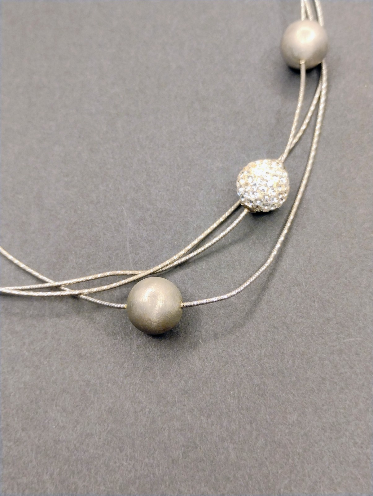 Signed Midas .925 Sterling Silver Ball Bead Cz Station Necklace