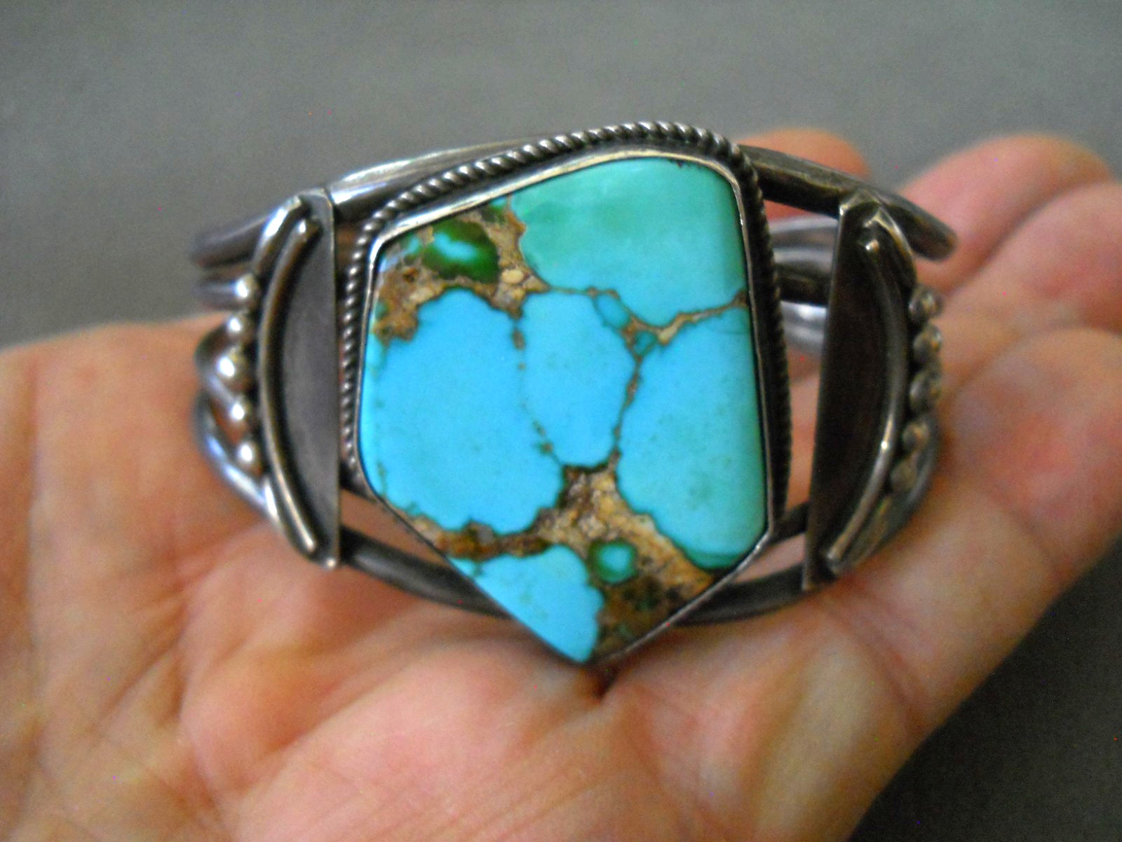 Southwestern Native American Navajo Blue & Green Turquoise Sterl Silver Bracelet