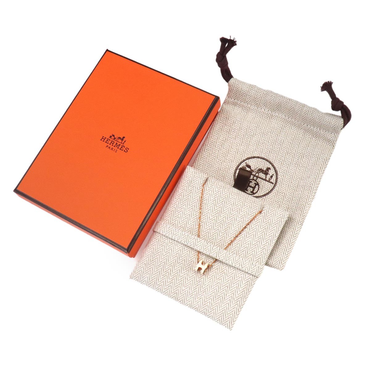 HERMES Mini Pop H Chain Necklace White Gold Accessory 90330205