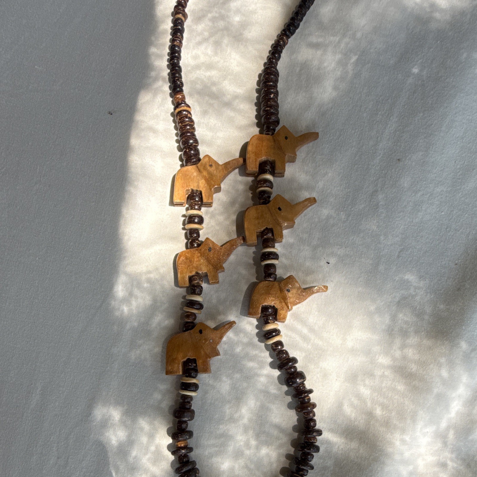 Vintage African Wooden Elephant 11″ Necklace