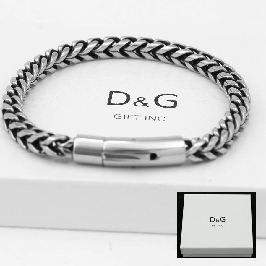 DG Men 8.5″ Stainless Steel Braided Franco Chain Clasp Bracelets High Polish Box