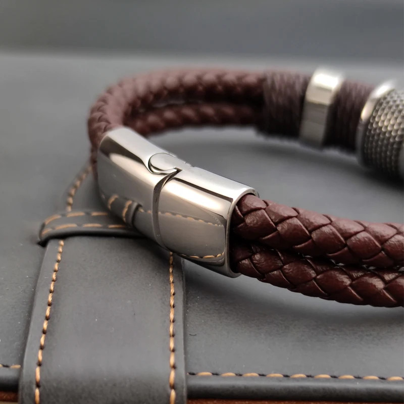 PU Leather Bracelet Multilayer Stainless Steel Bead Charm Men Wrist Jewelry