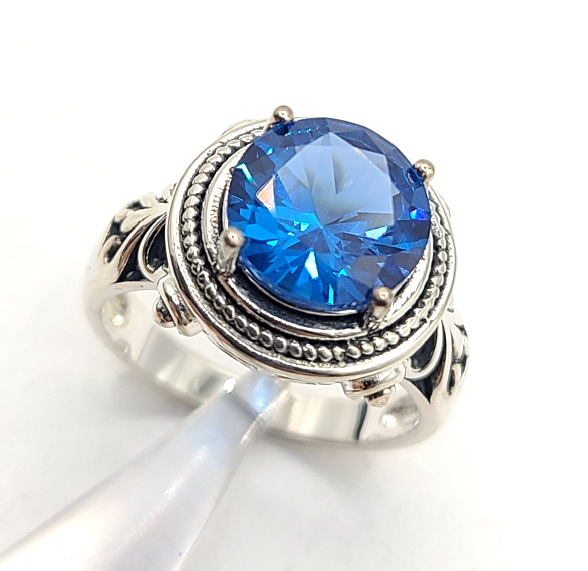 JTV Blue Lab Created Spinel Rhodium Over Sterling Silver Ring 3.27ctw sz 8