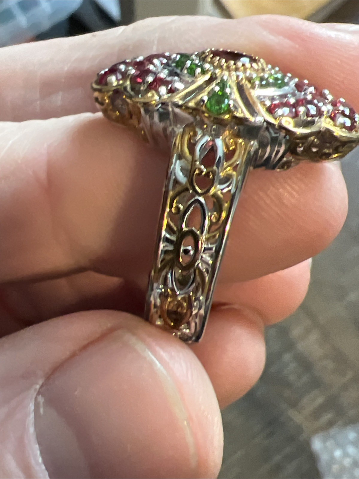 Gems en Vogue Sterling 925 Ruby & Emerald ? Palladium Ring sz 10 #JV25