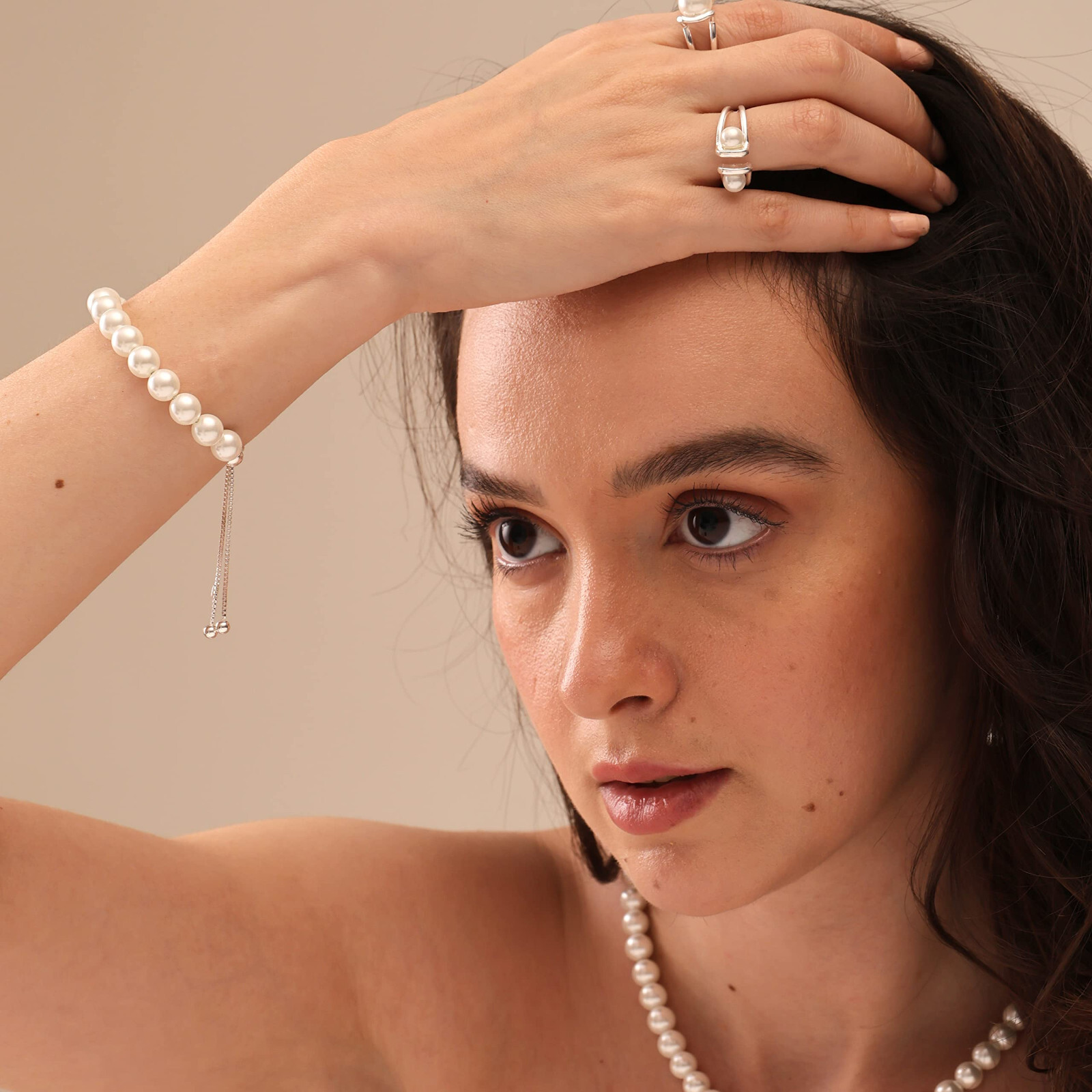 925 Sterling Silver Jewelry Pearl Sliding Bolo Pearl Bracelet for Women Teen