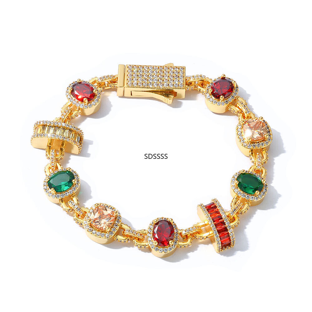 Jewelry Men Women Gift Hip Hop Tennis Chain Necklaces Bracelet Colorful