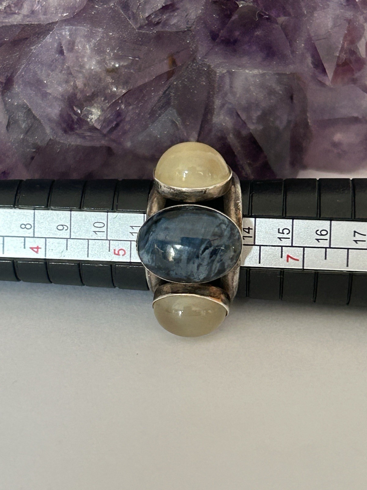 Jay King DTR .925 Sterling with Blue Pietersite and Pale Moonstones Ring size 6
