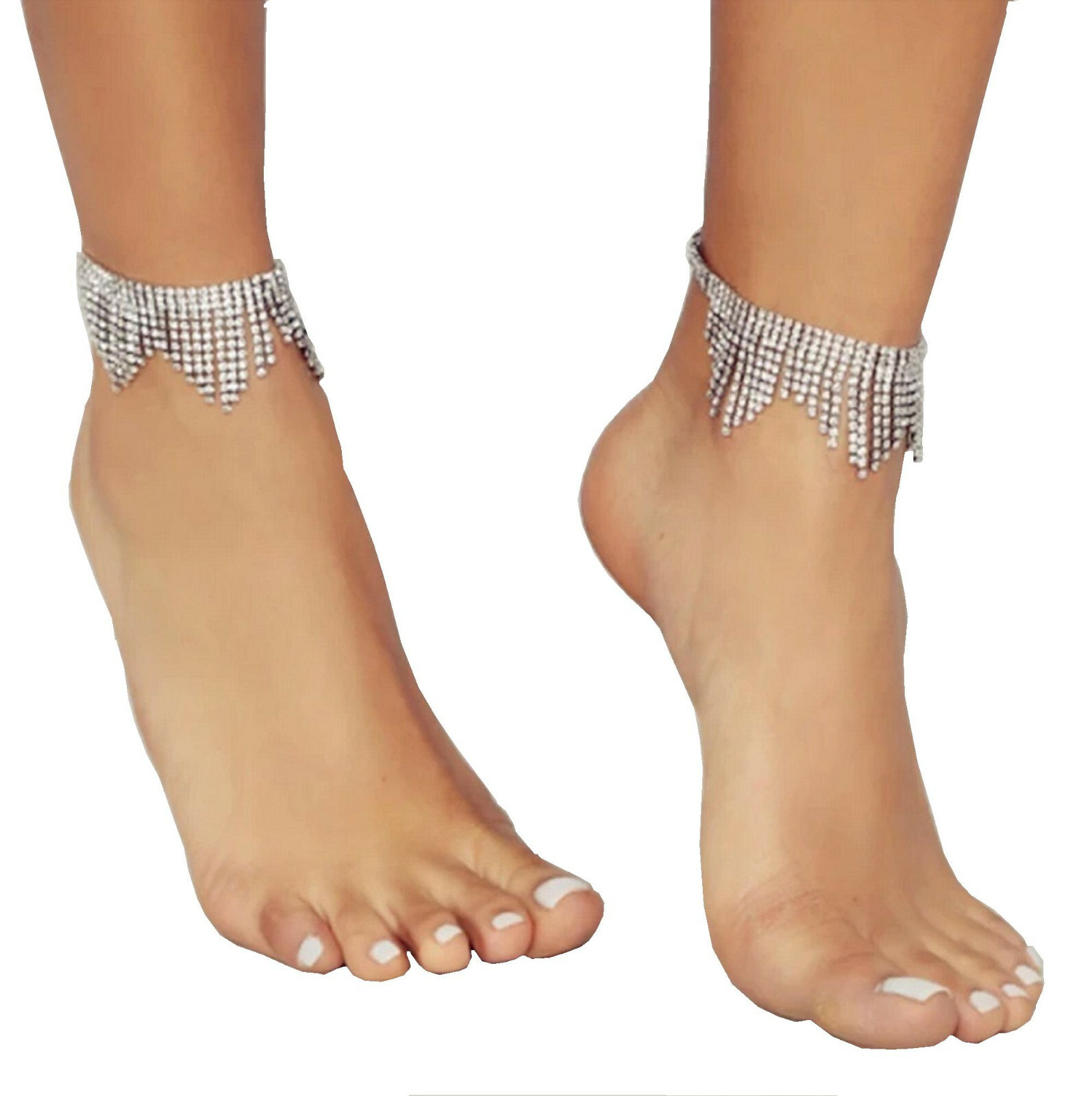 Rhinestone Anklet Bracelet Austrian Crystal Stage Beach Body Jewelry Silver 1x