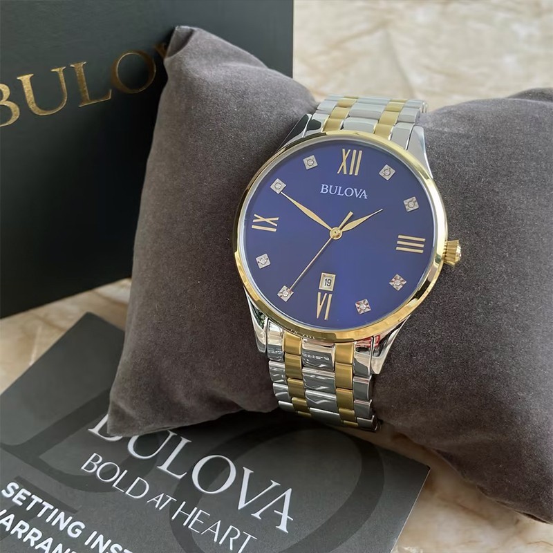 Bulova Classic 98D130 Blue Dial Gold Silver Bracelet Men Quartz Watch 40MM New