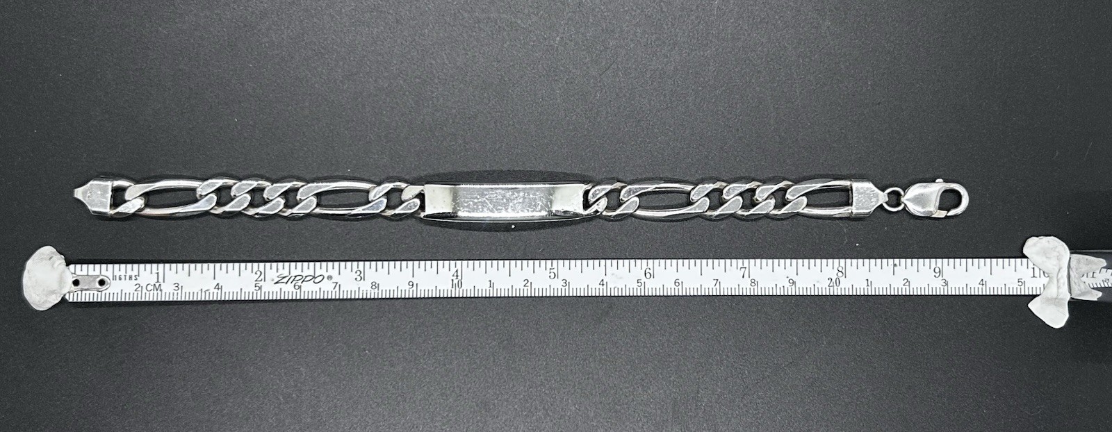 Vintage Sterling Silver Figaro Chain ID Bracelet size 9in 47.6Grams Un-Engraved
