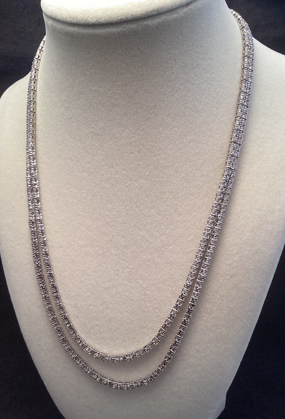 Fuzion Creations FZN Sterling White Quartz Tennis Double Strand 5mm Necklace 18”