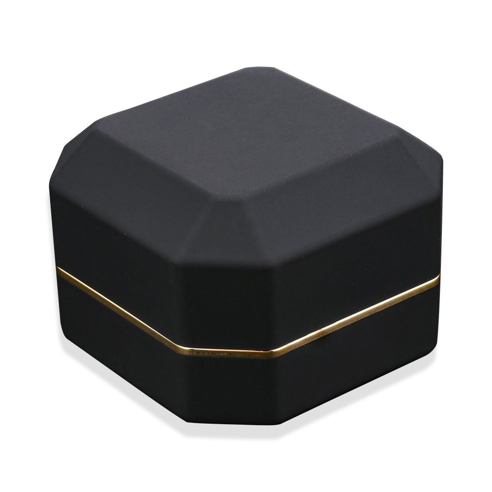 Elegant Velvet Ring Box with LED Light – Square Jewelry Case for Engagement & We
