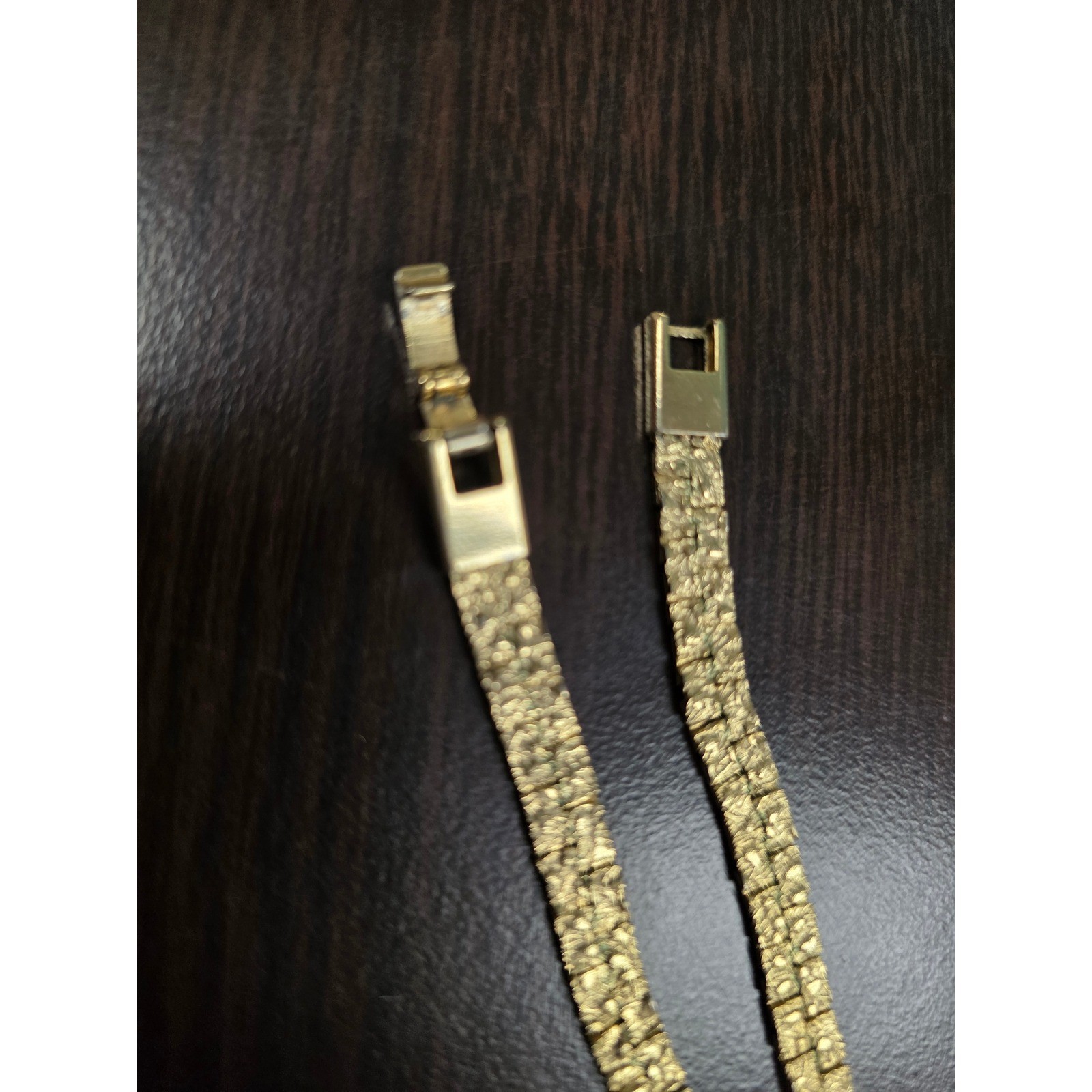 Vintage Gold Tone Nugget Flat Link Chain Necklace Textured Bark Finish 27g