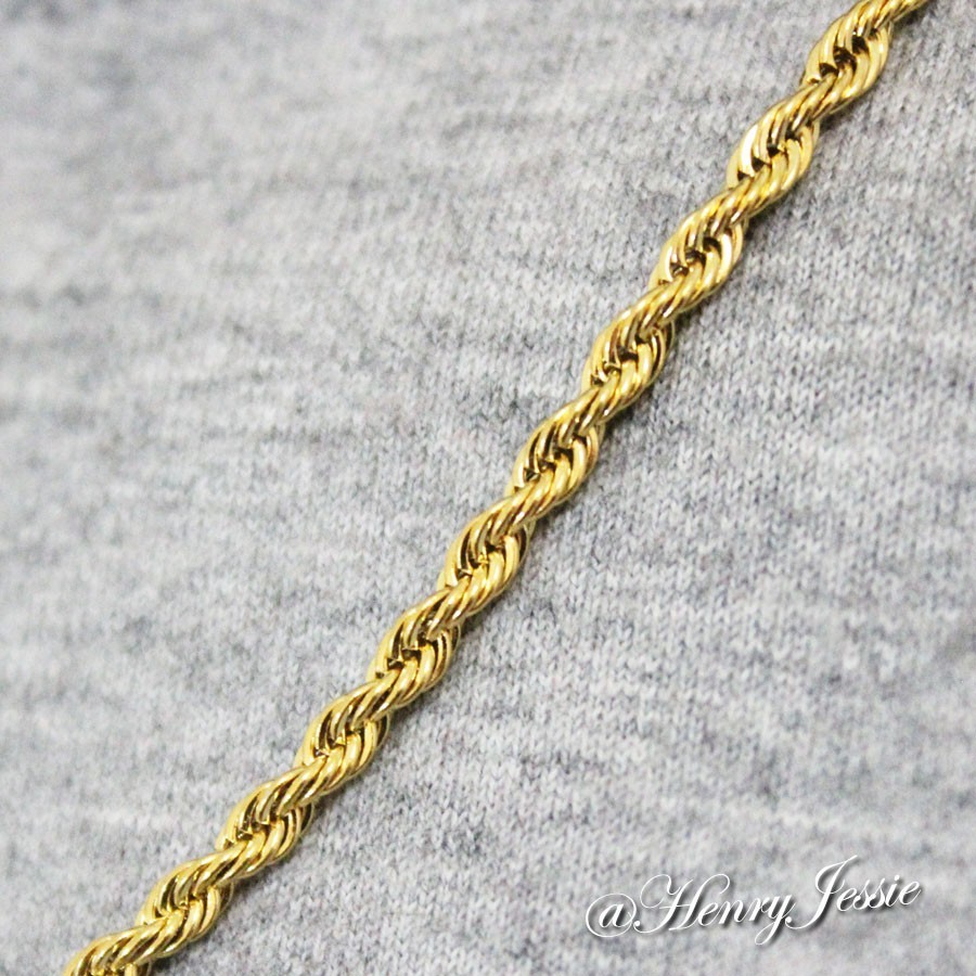 20″Men’s Women’s Stainless Steel 2.5mm Gold Plated Rope Link Chain Necklace