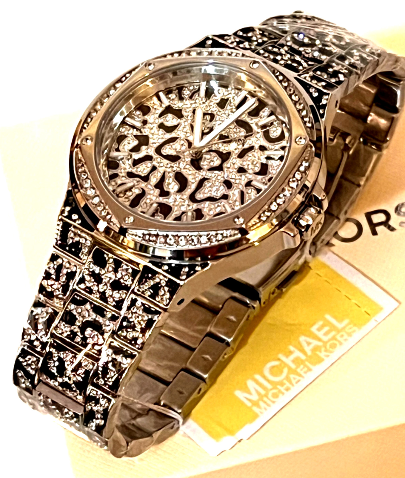 MICHAEL KORS MK7408 Lennox Animal Pavé SILVER-Tone Ladies Watch BNWT G/Box $550