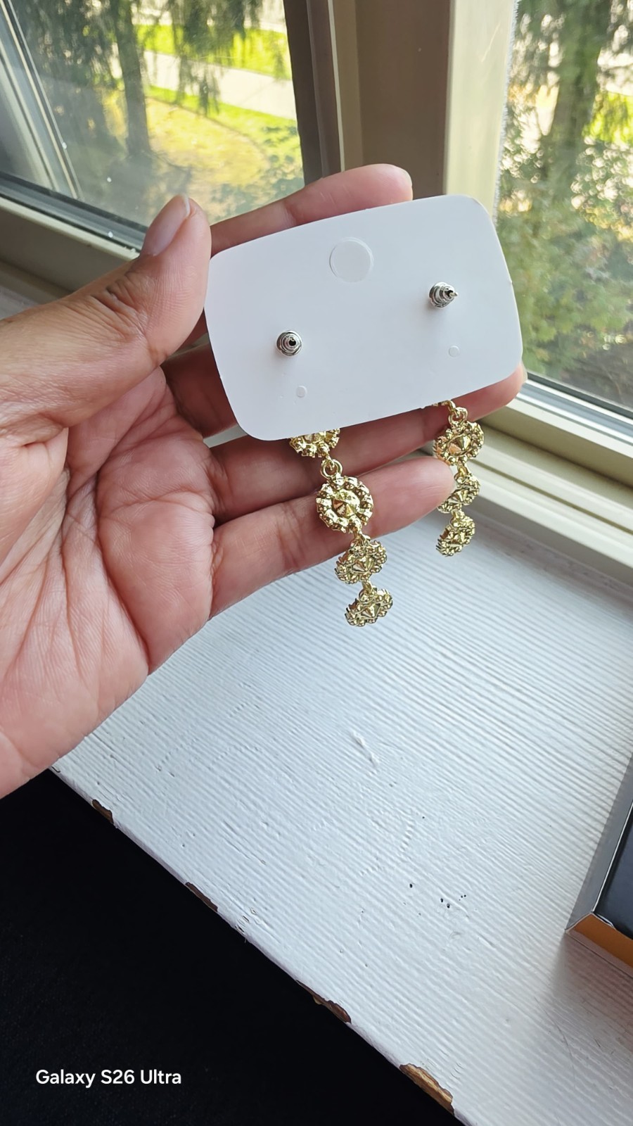 Blue and green crystal flower pendants in gold tone, 14k gold plated
