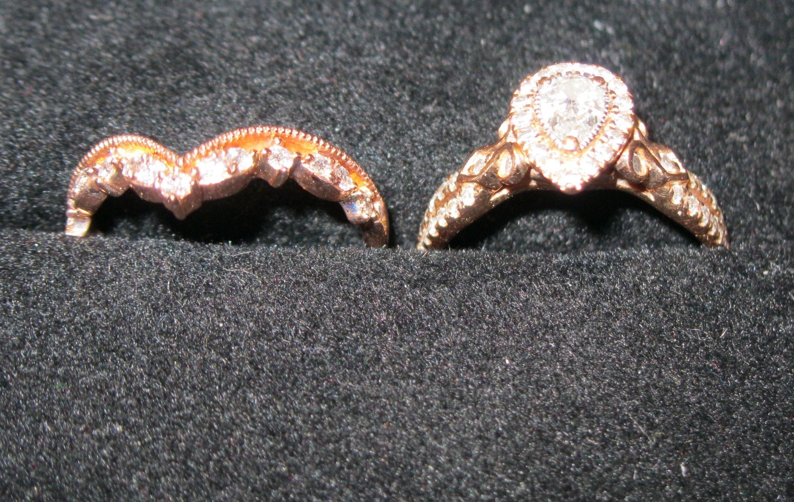 1/2 CTTW Pear Diamond Engage Ring 14k Rose Gold Size 6 & 1/5 CTTW Chevron 10k