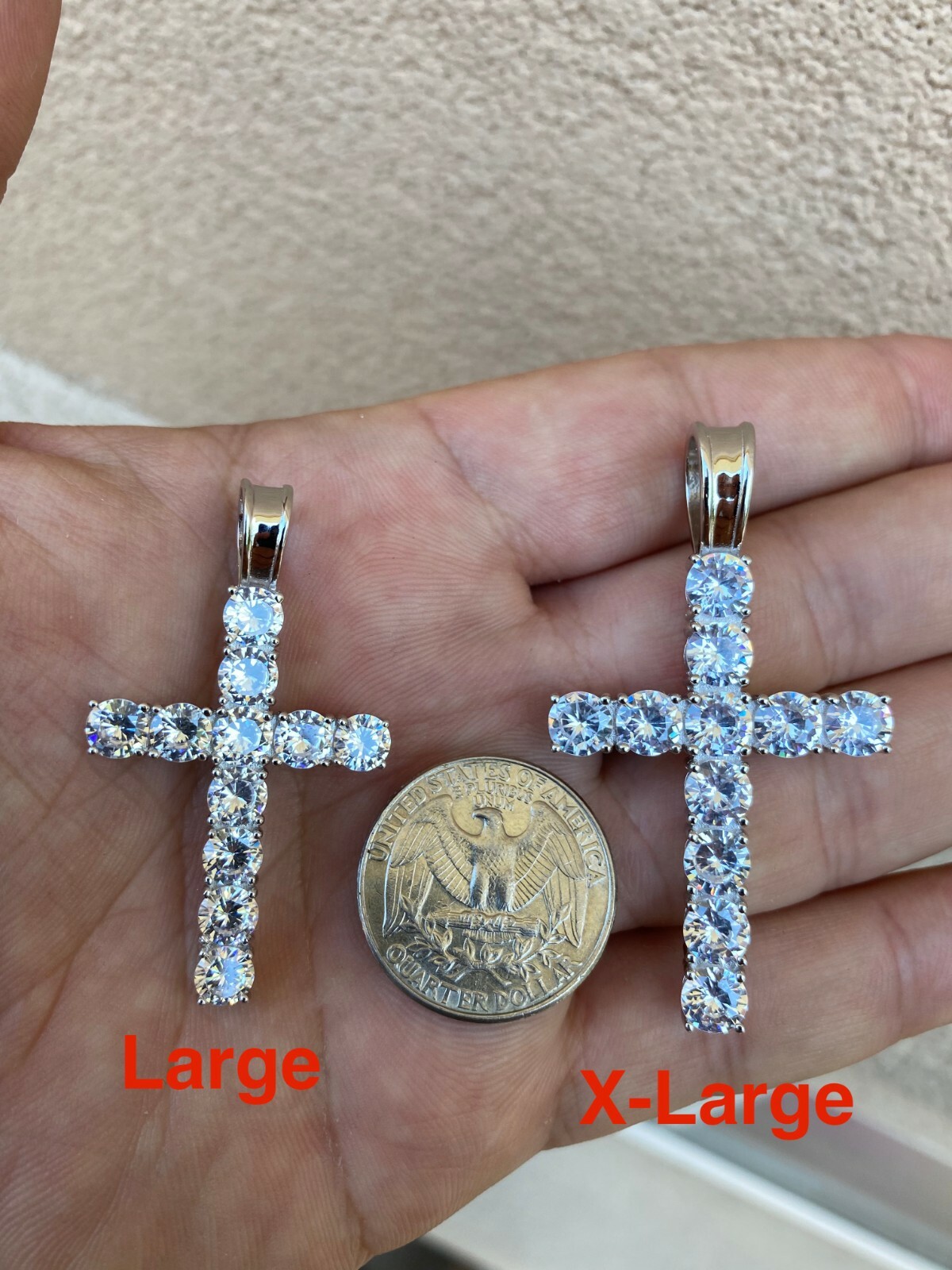 Solid 925 Sterling Silver Tennis Cross Pendant Simulated Diamonds Men’s Ladies’