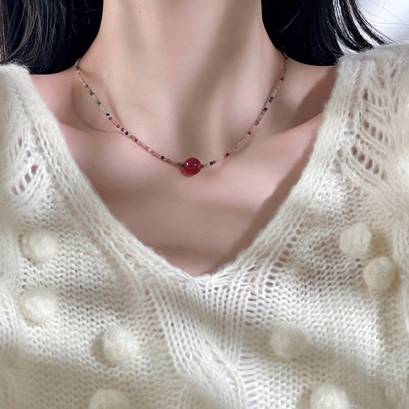 Sweet and fresh tourmaline strawberry crystal necklace