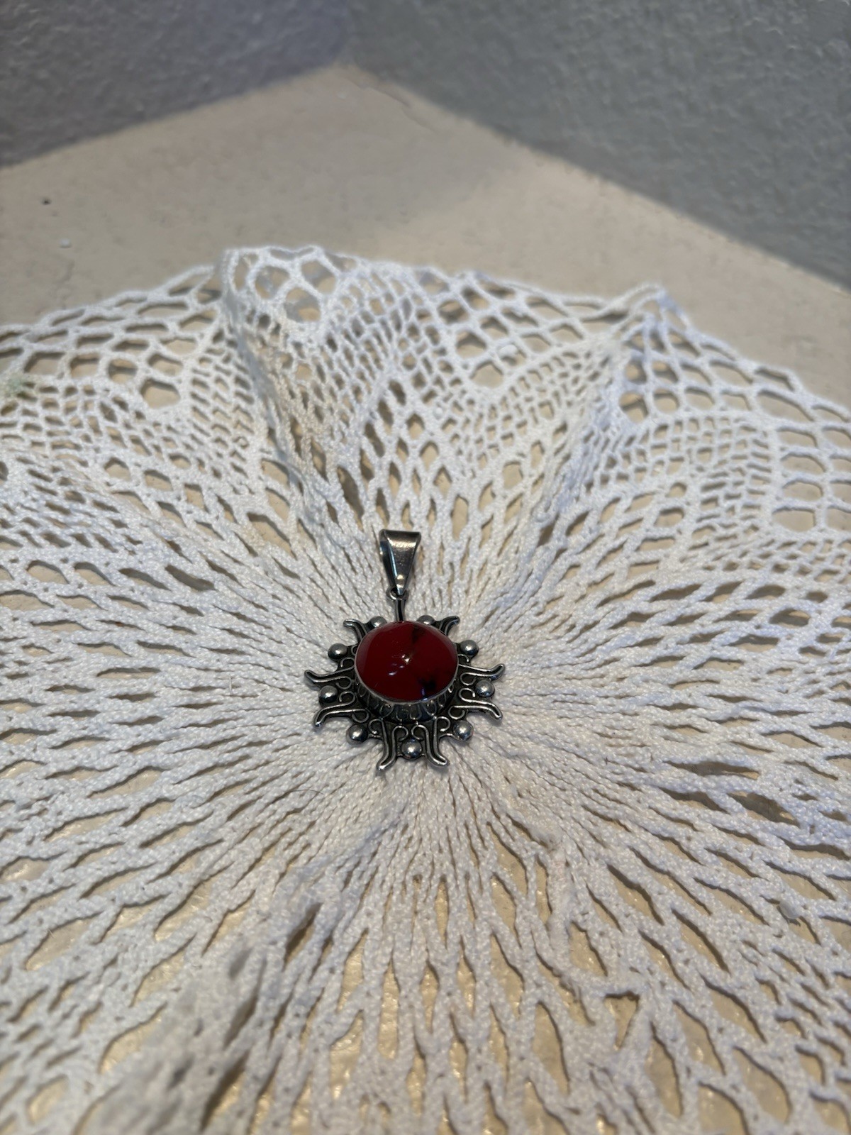 Vintage Ladies Sterling Silver Amparo MEXICO 925 Red Jasper Pendant 45 grams