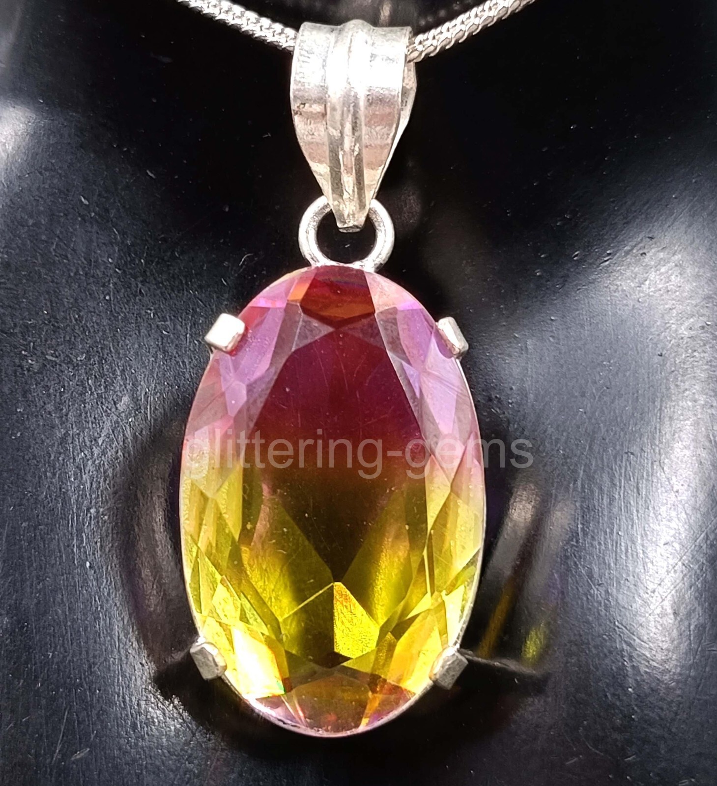 Oval Cut Multi-Color Ametrine 50 Ct IGL 925 Silver Pendant Chain Gemstone 5JSF