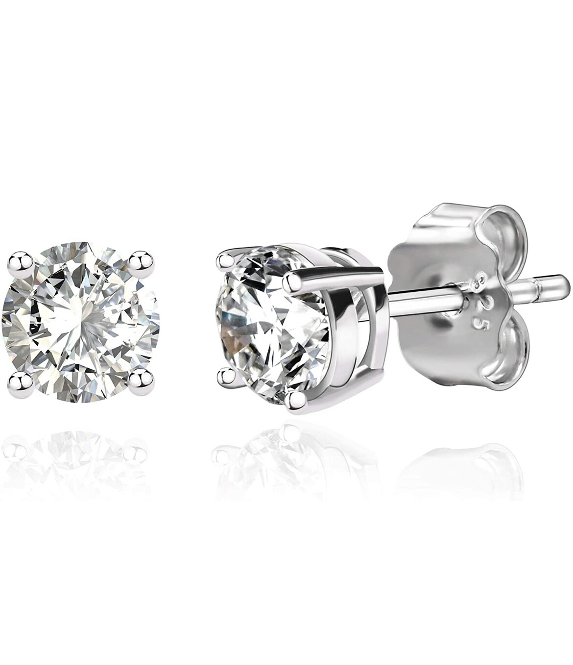 Italian 925 Sterling Silver Round Cut Cubic Zirconia CZ Studs Earrings 3MM-8MM