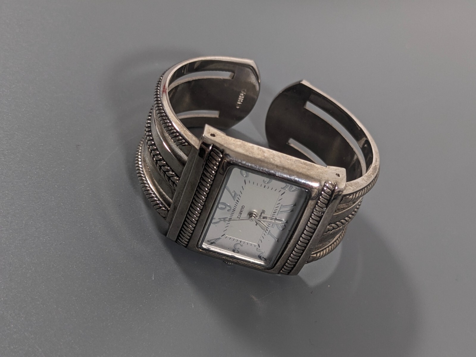 Premier Designs Silver Tone Dial Rectangle Case Hinge Bracelet Band Watch 5.5 in