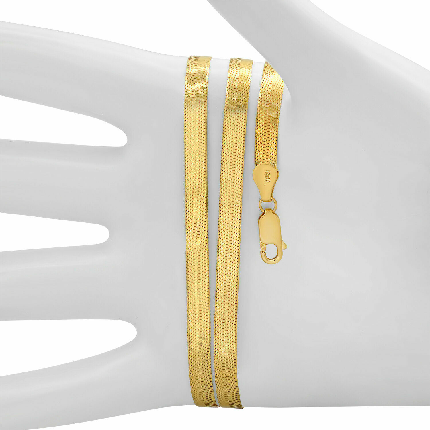 10K Yellow Gold Solid 3mm-5mm High Polish Silk Herringbone Chain Necklace 16-24″
