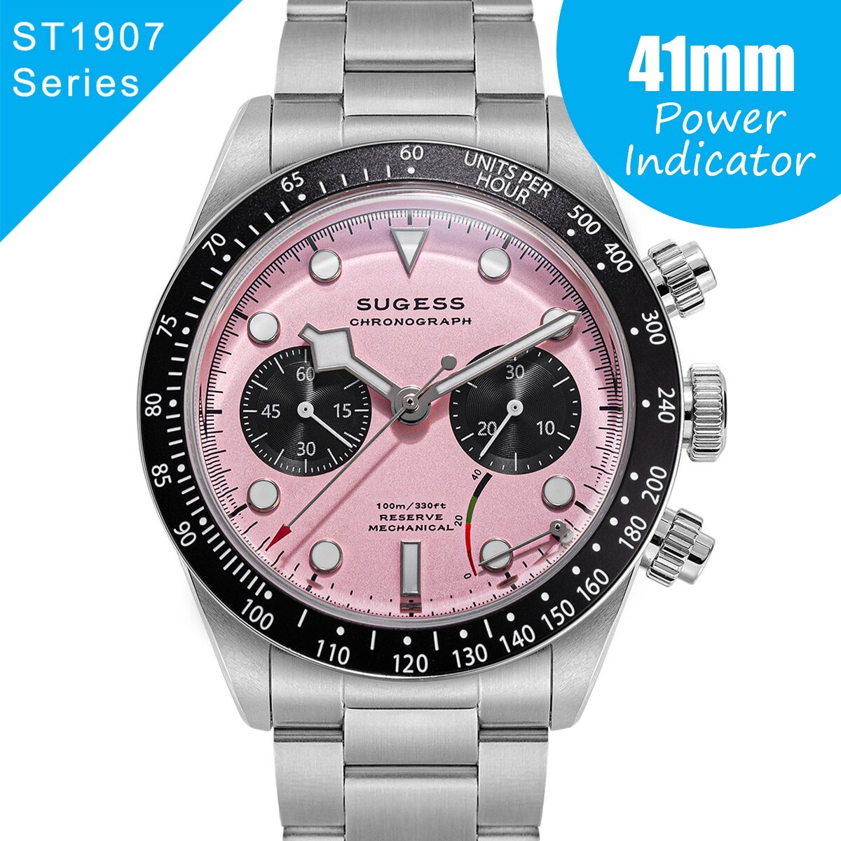 Seagull Sugess ST1907 Panda 41mm Pink Power Indicator Chronograph 1963 BNIB